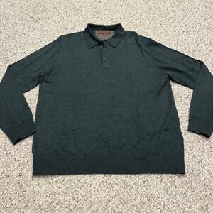 Patrick James 100% Merino Wool Polo Sweater Sz L Green Quiet Luxury Preppy